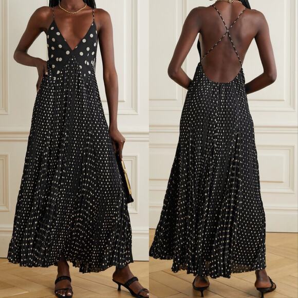 KHAITE Dresses & Skirts - Khaite Robin Pleated Polka Dot Silk Crepe De Chine Maxi Dress Black